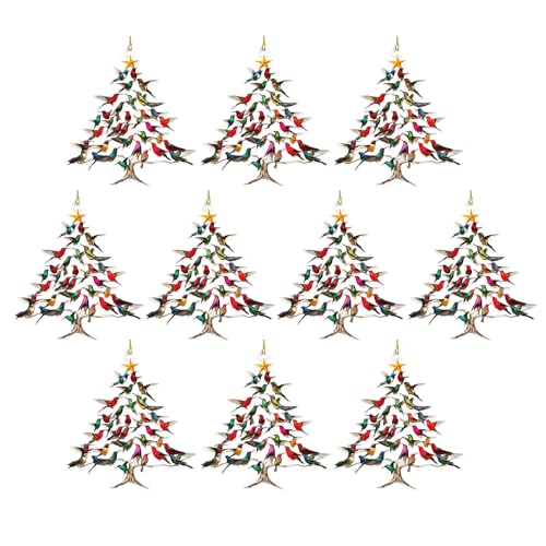 Kolibri -Weihnachtsschmuck | 10 Stücke Buntes Kolibris Baumdekor | Stapelungsvogel Weihnachten 2D doppelseitige Acrylhängeverzierung für Vogelliebhaberbaumautos Hausdekoration von TocaFeank