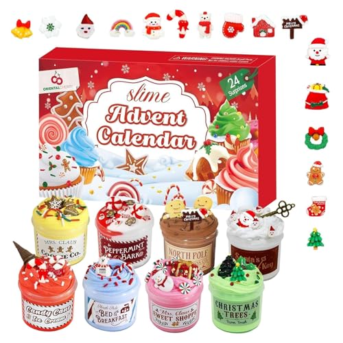 TocaFeank Adventskalender 24 Tage Schleim | Kinder Spielzeug Schleim Countdown Kalender | Lehrreich Interaktives Bastelspielzeug Für Familienabend Schulaktivitäten Kinder Jugendliche Erwachsene von TocaFeank