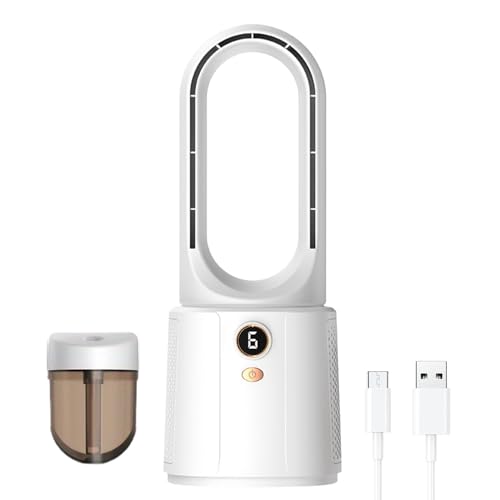 TocaFeank Bladeless Fan,Tragbare Ventilatoren Mit Kühlluftfunktion | Leiser Luftkühler mit Luftbefeuchter 6 Geschwindigkeitsstufen, Coole Gadgets für Büro Reise Outdoor von TocaFeank