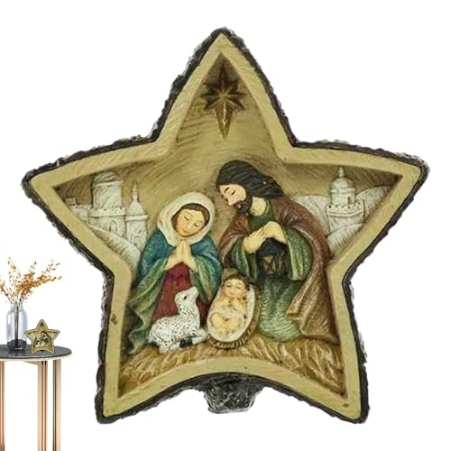 TocaFeank Krippe für Innenkrippe,Krippe aus Kunstharz - Stern-Krippenset für Kinder - Tischdekoration, Weihnachtskrippe aus Kunstharz, Kamin für Regale, Desktop-Display von TocaFeank