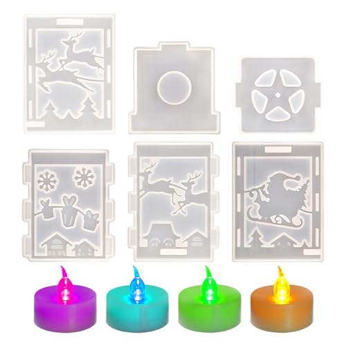 TocaFeank Weihnachts Silikonformen,6-teilige Silikon Epoxyharz Gießform für Basteln - mit 4 Teelichtern, Deko für Bastelprojekte Innen und Außen für Erwachsene Frauen Festparty - Weihnachtsdekoration TocaFeank Weihnachts Silikonformen,6-teilige Silikon Epoxyharz Gießform für Basteln - mit 4 Teelichtern, Deko für Bastelprojekte Innen und Außen für Erwachsene Frauen Festparty - Weihnachtsdekoration von TocaFeank