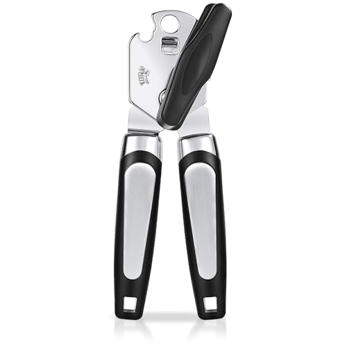 Dosenöffner, rutschfester 3-in-1-Dosenöffner, robuster Edelstahl-Dosenöffner mit multifunktionalem Flaschenöffner, ergonomischer Glasöffner, geeignet für ältere Hände (schwarz) von Toced