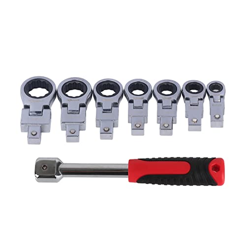 Tocekat 8 Teiliges Flexkopf-Ratschenschlüssel Set, 8 mm - 19 mm Ratschenschlüssel Set 180° Flexkopf Bördelmutternschlüssel Maulschlüssel Set für Heimwerker Fahrrad Autoreparaturen von Tocekat