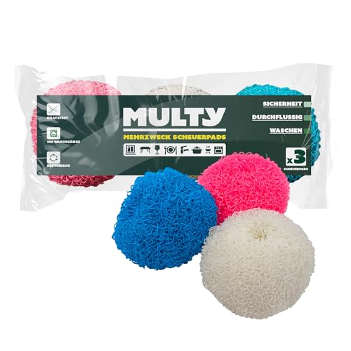 MULTY Set aus 3 farbigen, kratzfreien Scheuerschwämmen – für Geschirr, Töpfe, Grills, Bad, Dusche, Fliesen, Böden – wiederverwendbar und waschbar bis zu 100 Mal – 100 % Polyester und recycelbar MULTY Set aus 3 farbigen, kratzfreien Scheuerschwämmen – für Geschirr, Töpfe, Grills, Bad, Dusche, Fliesen, Böden – wiederverwendbar und waschbar bis zu 100 Mal – 100 % Polyester und recycelbar von Today