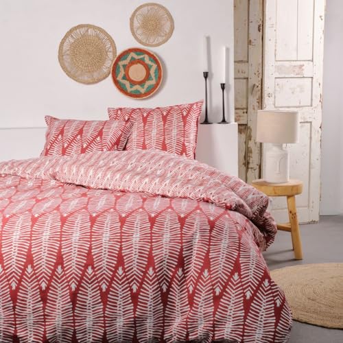 TODAY Bettwäsche für Doppelbett, aus Baumwolle, Sunshine, Blattmotiv, Rot/Weiß, 220 x 240 cm von Today