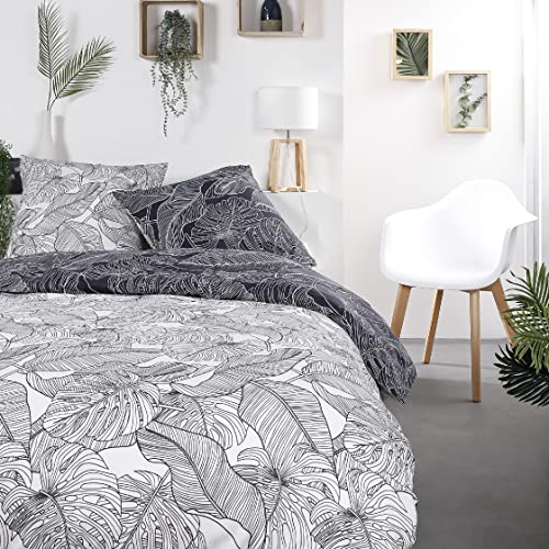 TODAY Bettwäsche für Doppelbett, aus Mawira-Baumwolle, Pflanzenmuster, Schwarz/Weiß, 240 x 260 cm von Today