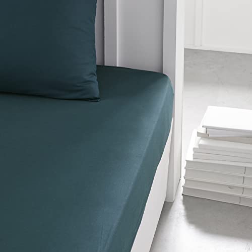TODAY Essential – Spannbettlaken, 140 x 190 cm, für Doppelbett, 100% Baumwolle, einfarbig, Pfau von Today