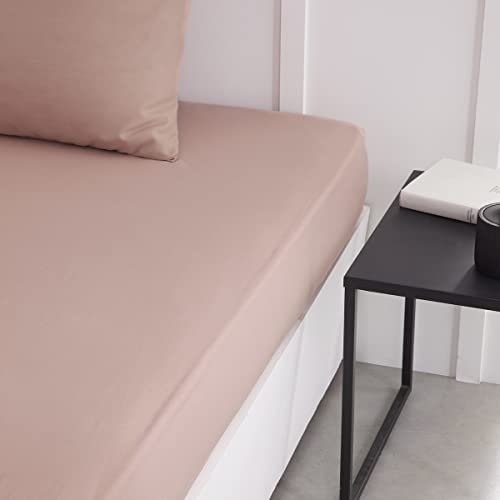 TODAY Essential Spannbettlaken, 90 x 190 cm, für Einzelbett, 100% Baumwolle, einfarbig, Sandrosa von Today