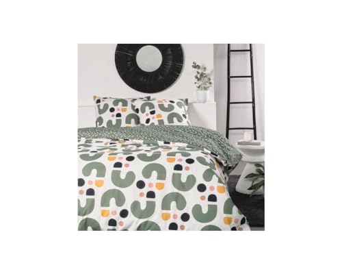 TODAY Sunshine Bettbezug für Doppelbett, aus Baumwolle, Grafikdruck, Grün und Weiß, 220 x 240 cm von Today