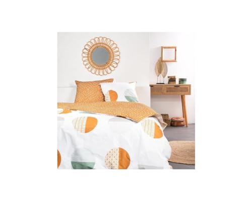 TODAY Sunshine Wende-Bettwäsche für Doppelbett, aus Baumwolle, Bedruckt mit Kreisen – Weiß/Orange – 240 x 260 cm von Today