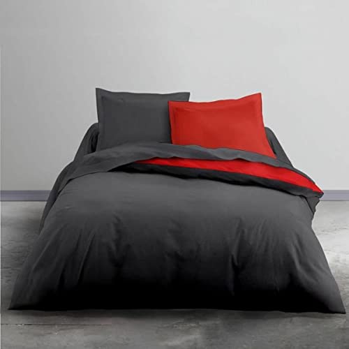 Today Bettwäsche für Doppelbett, Baumwolle, 240 x 260 cm, zweifarbig, Grau und Rot, Alix von Today
