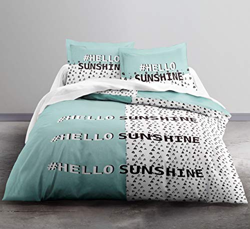 Today Enjoy Hello Sunshine-Bettwäsche HC3, Bettbezug 220 x 240 cm + 2 Kissenbezüge, 100% Baumwolle, 57 Fäden, Blau, 220/240 von Today