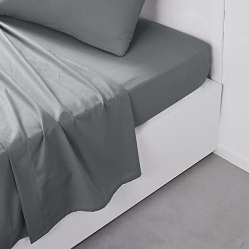 Today Essential Bettlaken für Doppelbett, 240 x 300 cm, Baumwolle, einfarbig, Grau, Königin von Today