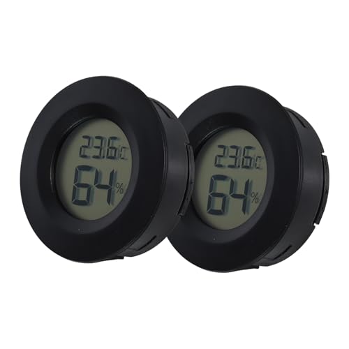 Toddmomy 2 Stück Digitales Rundes Thermometer Hygrometer Schwarz Temperatur Luftfeuchtigkeitsmesser für Innenräume Schlafzimmer Büro Wandmontierbar Batterielos Präzise Anzeige in Celsius von Toddmomy