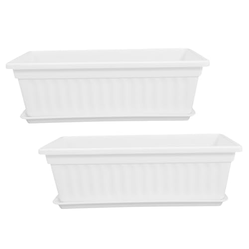 Toddmomy 2 Stück Kunststoff Pflanzkästen Rechteckige Blumentöpfe mit Untersetzern für Balkonpflanzen Gemüse und Sukkulenten Langlebig Kratzfest Drainagelöchern für Bewässerung von Toddmomy