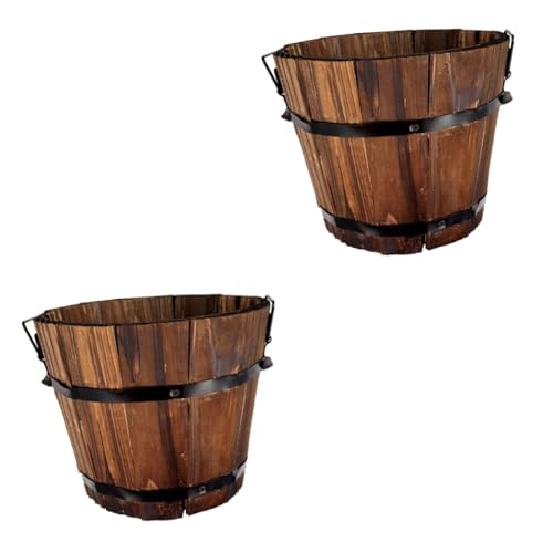 Toddmomy 2 Stück Sukkulenten Blumentopf Aus Holzfass Einzigartiger Gartentopf Für Draußen Kleiner Garteneimer Dekoration Für Pflanzen Holztöpfe Für Draußen Terrakotta Blumentopf Für von Toddmomy