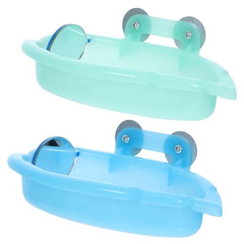 Toddmomy 2 Stück Vogelbad mit Spiegel für Käfig Parakeet Badewanne Vogelbadebox Praktische Badewanne für Vögel für Wellensittiche und Kleine Haustiere Blau und Grün von Toddmomy
