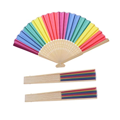 Toddmomy 3stücke Regenbogen Handfächer Bunte Faltbare Fächer Bambusgriff Tragbar Für Heiße Sommertage von Toddmomy