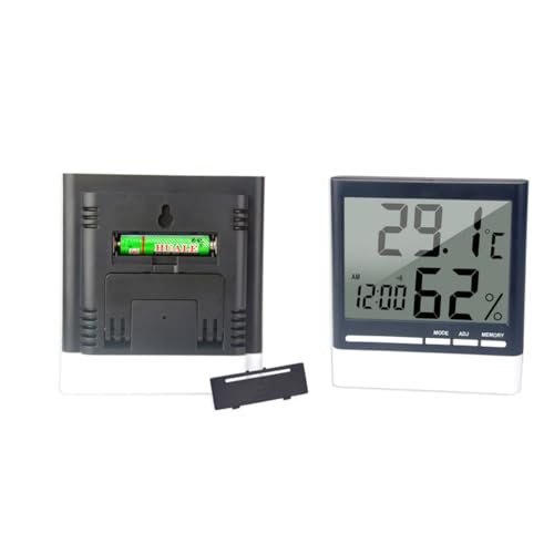 Toddmomy Digitales Hygrometer Thermometer mit Großem Lcd display Temperatur Feuchtigkeitsmesser für Innenräume Präziser Luftfeuchtigkeitsmonitor Inklusive Digitaler Uhr für Schlafzimmer von Toddmomy