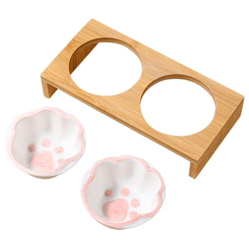 Toddmomy Erhöhte Keramik Katzenfutternäpfe mit Bambusgestell Teiliges rutschfeste Haustier Fressnäpfe für Futter und Wasser Ergonomisch Langlebig Schützend für Katzen und Kätzchen von Toddmomy