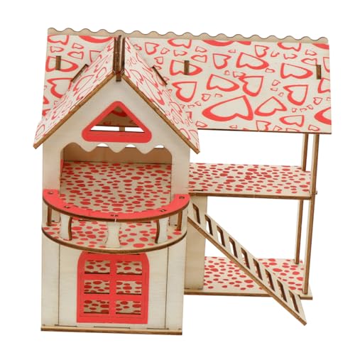 Toddmomy Hamster Holzhaus Doppelstöckig mit Leiter Offenes Design Kleintier Spielhaus für Rennmäuse Meerschweinchen und Hamster Sicheres Kletterspielzeug und Versteck von Toddmomy