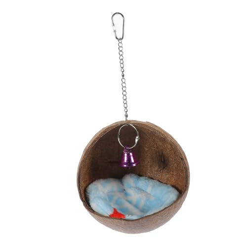 Toddmomy Naturnahes Kokosnussschalen Vogelnest mit Kissen und Glocke Robustes Warmes Kleintier Bett für Papageien Wellensittiche Nager Atmungsaktiv und Komfortabel im Käfig Zufällige Farbe von Toddmomy