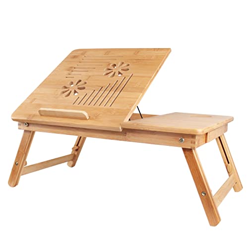 Todeco - Bett-Tisch, Tragbarer Notebook-Tisch, Verstellbarer Tisch mit großer Belüftung, Material: Bambus, Größe der Tischplatte: 55,1 x 35,1 cm von Todeco