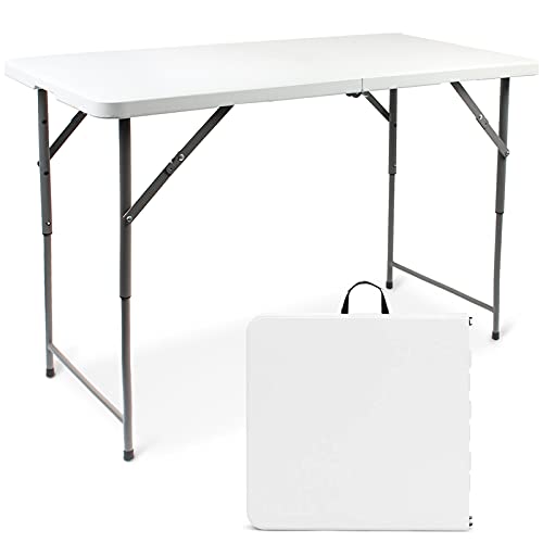 Todeco Campingtisch höhenverstellbar, Gartentisch rechteckig mit Tragegriff, Partytisch 120x60x76cm, Bierzelttisch breit für Camping BBQ Party Buffet Hochzeit, weiß von Todeco