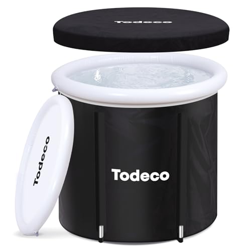 Todeco Eisbad Eisbaden Tonne für Athleten mit Metallbügel, 75cm Großes Faltbare Eistonne, Kaltwassertherapie Wanne Ice Bath Tub, Badewanne,Schwarze von Todeco