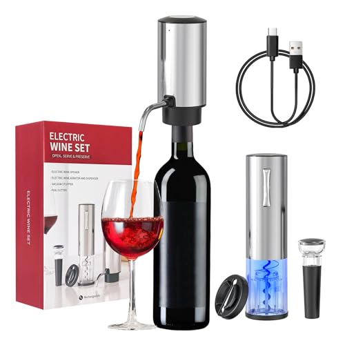 Todeco Elektrischer Weinflaschenöffner Set, 4-in-1 Weinöffner Set mit Wiederaufladbarer Korkenzieher, Automatischer Weinbelüfter, Folienschneider und Vakuum Weinstopfen, Geschenkset für Weinliebhaber Todeco Elektrischer Weinflaschenöffner Set, 4-in-1 Weinöffner Set mit Wiederaufladbarer Korkenzieher, Automatischer Weinbelüfter, Folienschneider und Vakuum Weinstopfen, Geschenkset für Weinliebhaber von Todeco