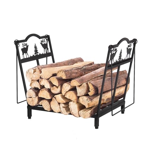 Todeco Faltbarer Kaminholzregal Metall, 38x32x40 cm, Elch-Motiv Brennholzregal, Kamin-Brennholzständer mit praktischem Griff für Innen und Außen von Todeco