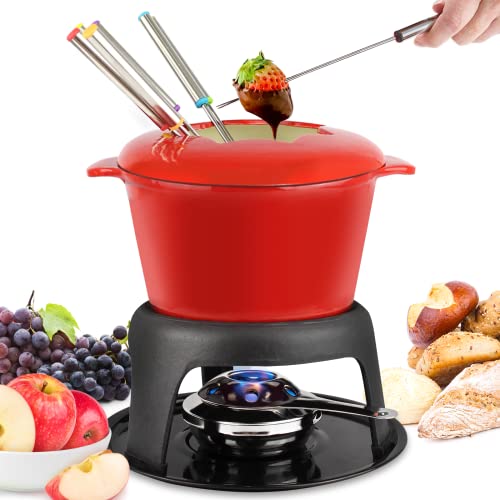 Todeco - Gusseisen Fondue-Set, Fondue Maker - Material: Porzellanemaille - Größe: 27,5 x 21 x 21 cm - Rot von Todeco