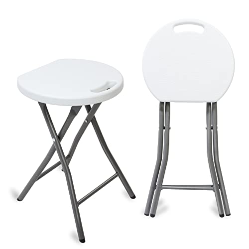 Todeco Klapphocker 2er-Set mit Handle, Plastik, Metall,Tragbarer Essstuhl klappbar, Outdoor Klapphocker für Garten, Camping, Angeln, Grillen, Bad Hocker, Maximale Belastung: 200 kg, 33x29x46cm, Weiß von Todeco