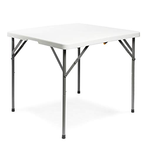 Todeco Klapptisch quadratisch 86.5x86.5x74cm, Campingtisch Beistelltisch mit Tragegriff, Gartentisch leicht, für Camping BBQ Party Buffet Hochzeit, weiß von Todeco