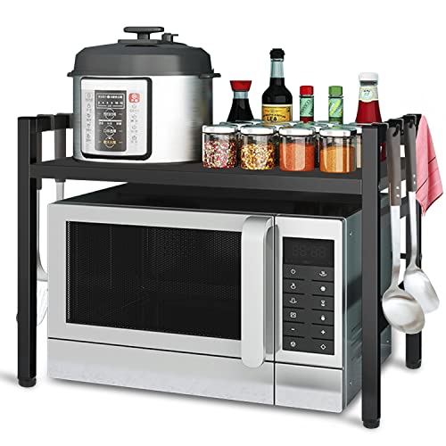 Todeco Mikrowellenregalständer, Mikrowellen Regal ständer Einstellbar Länge und Höhe, mit 6 Haken Belastet Bis 25 KG (36-60) x36 x 44 cm, Schwarz von Todeco