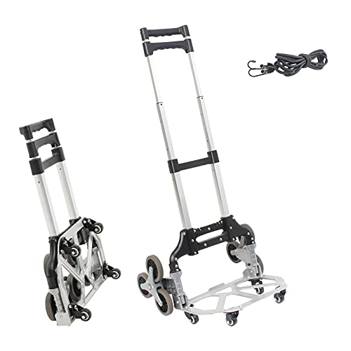 Todeco Sackkarre, zusammenklappbar, leicht, aus Aluminium, mit 10 Rädern, zusammenklappbar, mit Dehnseilen, Höhenverstellung, 4 x 4 Universalräder, Transportwagen, Traglast 80 kg von Todeco
