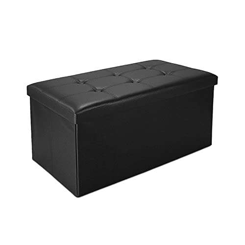 Todeco - Sitztruhe, Kunstleder Sitzhocker - Maximale Belastbarkeit: 150 kg - Material: Kunstleder - Abgenähtes und gesticktes Finish, 76 x 38 x 38 cm, Schwarz von Todeco