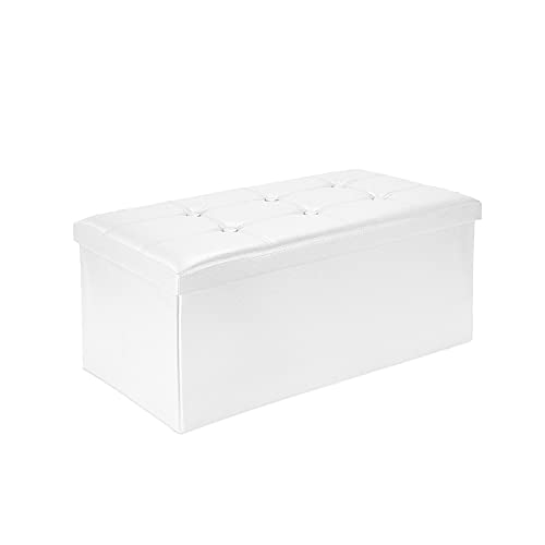 Todeco - Sitztruhe, Kunstleder Sitzhocker - Maximale Belastbarkeit: 150 kg - Material: Kunstleder - Abgenähtes und gesticktes Finish, 76 x 38 x 38 cm, Weiß von Todeco