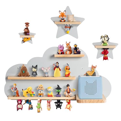 Todeco Tonie-Regal für Toniebox Hörfiguren, Magnetische Aufbewahrung für 20-25 Tonie, Perfekte Tonie Aufbewahrung im Kinderzimmer für Mädchen & Jungen, Graue Wolke und Stern von Todeco