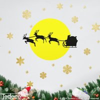 Weihnachtsaufkleber - Weihnachtsmannsschlitten Mond Und Schneeflocken Wandaufkleber Weihnachtsdeko von Todeco