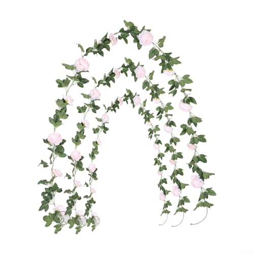 Dekorative Pfingstrose Seidenblumengirlande 2,2 m lange künstliche Blumenranke mit lebensechten Blättern für Hochzeitsbogen Zuhause Wand Garten Party Dekoration (Rosa) von Todikaper
