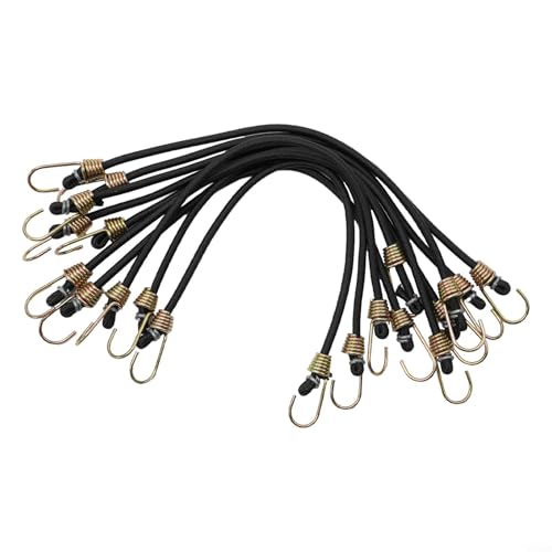 Latex-Bungee-Seil, elastisches Seil-Set mit Metallhaken, robuste, verstellbare Stretchgurte für Gepäckaufbewahrung, 30 cm, Schwarz / Weiß, sortiert, 20 Stück (20 Stück schwarz) von Todikaper
