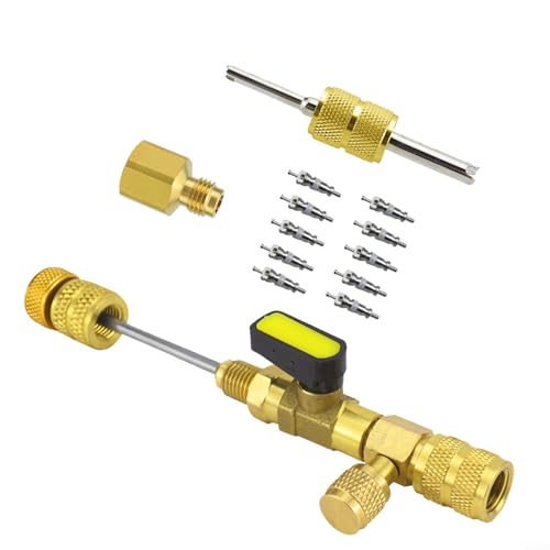 Messing-Ventilkernentferner-Werkzeug-Set mit 1/4 Zoll und 5/16 Zoll Adaptern für Klimaanlagenwartung R410 R32 R22 R404 Systeme von Todikaper