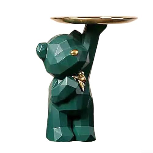 Tablett aus Kunstharz, geometrischer Bär, Schreibtisch-Ornament, niedliche Tierfigur, Heimbüro, Dekoration, Organizer (dunkelgrün) von Todikaper