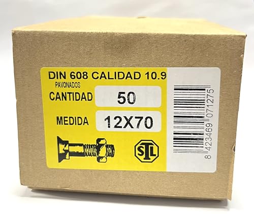 Pflugschraube Kaliber 12 mm aus extrem widerstandsfähigem Stahl 10.9, Box mit 50 Stück Muttern (12 x 70) von Todo Cultivo