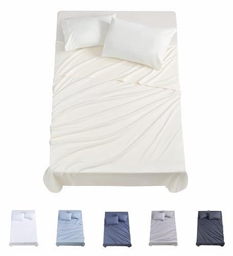 Todocama 4-teiliges Bettwäsche-Set, 3001, Spannbettlaken, Bettlaken, 2 Kissenbezüge, 50 x 80 cm, für Betten mit 90 x 190/200 cm, Beige von Todocama