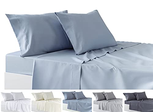 Todocama 4-teiliges Bettwäsche-Set, Spannbettlaken, Bettlaken, 2 Kissenbezüge, 50 x 80 cm (Bett 90-90 x 190/200 cm, Hellblau) von Todocama