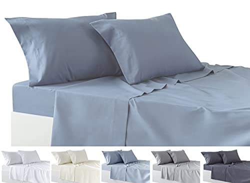 Todocama 4-teiliges Bettwäsche-Set – Spannbetttuch – Bettlaken – Zwei Kissenbezüge 50 x 80 cm (Bett 180 – 180 x 190/200 cm, Graublau) von Todocama
