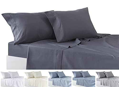 Todocama Bettwäsche-Set, 4-teilig, Spannbettlaken, Bettlaken, 2 Kissenbezüge, 50 x 80 cm, für Bett 200-200 x 190/200 cm, Dunkelgrau von Todocama