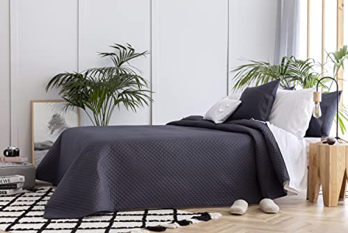 Todocama Fine Boutique Tagesdecke mit Rautenmuster, für Frühling, Sommer, Herbst und Winter, 100% extra weiche Mikrofaser, Mehrzweck-Bettdecke, 105-200 x 260 cm, Dunkelgrau von Todocama